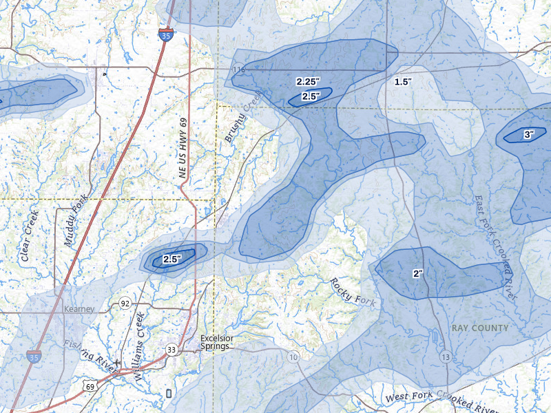 NEXRAD radar-signature map of the hail over Lawson, MO