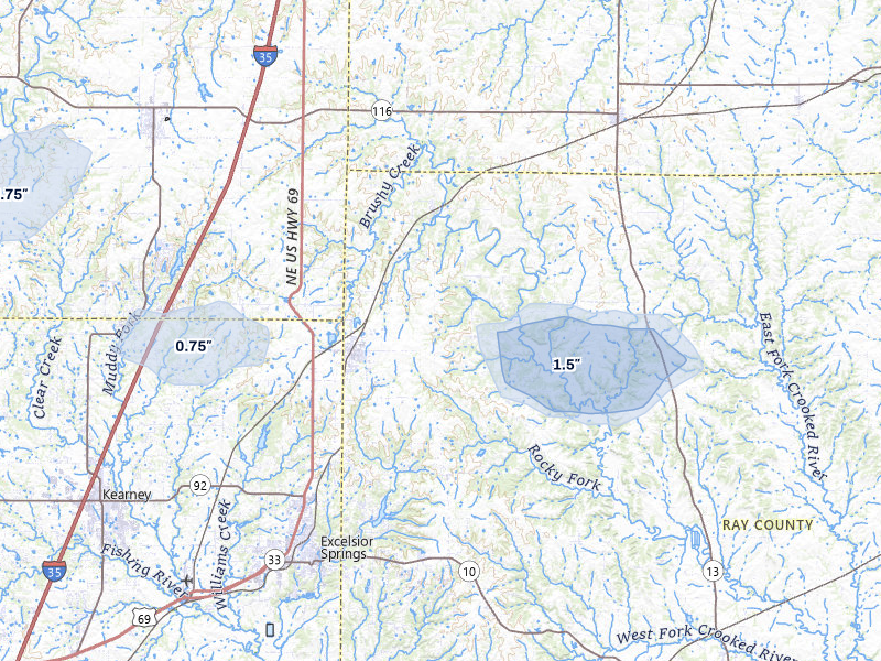 NEXRAD radar-signature map of the hail storm over Lawson, MO on May 29, 2026