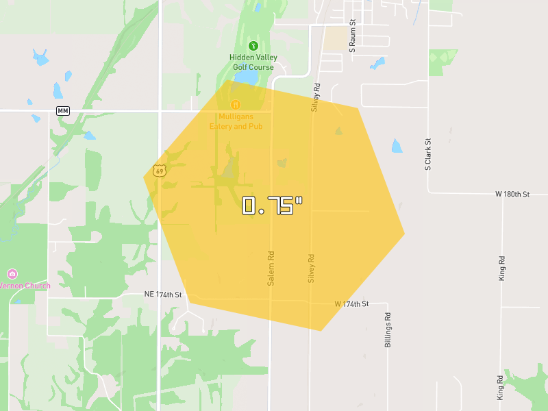 Hail map of Lawson, MO on Jul 3, 2026, hail up to 0.75"