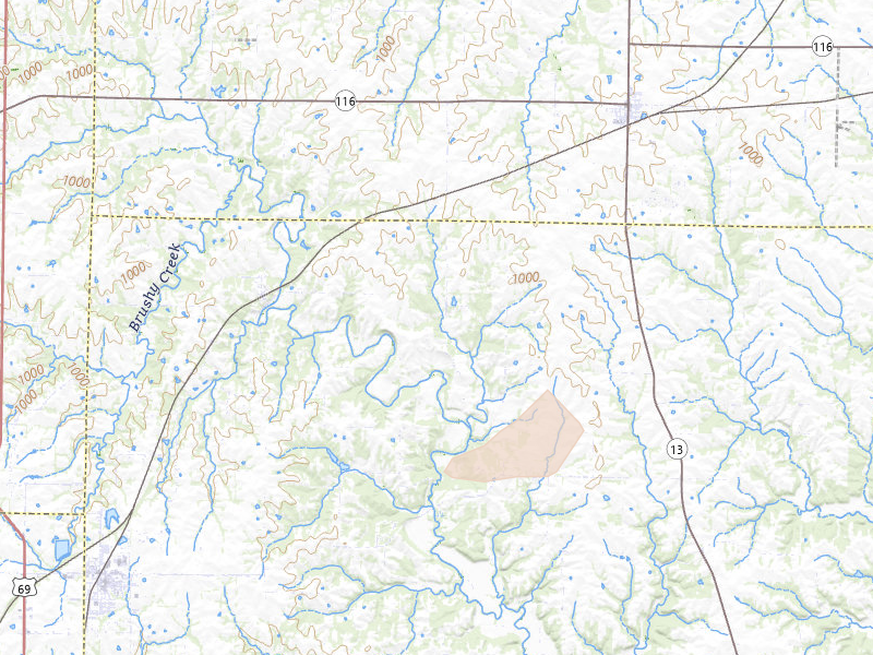 Radar-estimated hail-size map of the storm over Lawson, MO on Aug 8, 2026