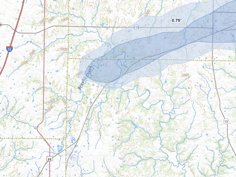 NEXRAD radar-signature map of the hail storm over Lawson, MO on Aug 14, 2026