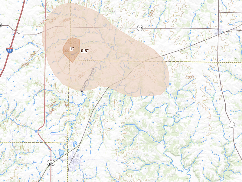 Radar-estimated hail-size map of the storm over Lawson, MO