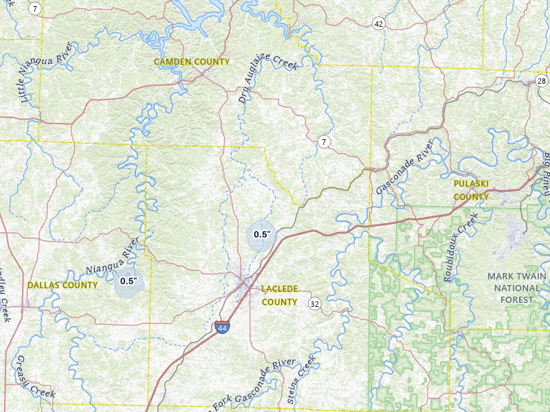 NEXRAD radar-signature map of the hail storm over Lebanon, MO on Apr 1, 2026