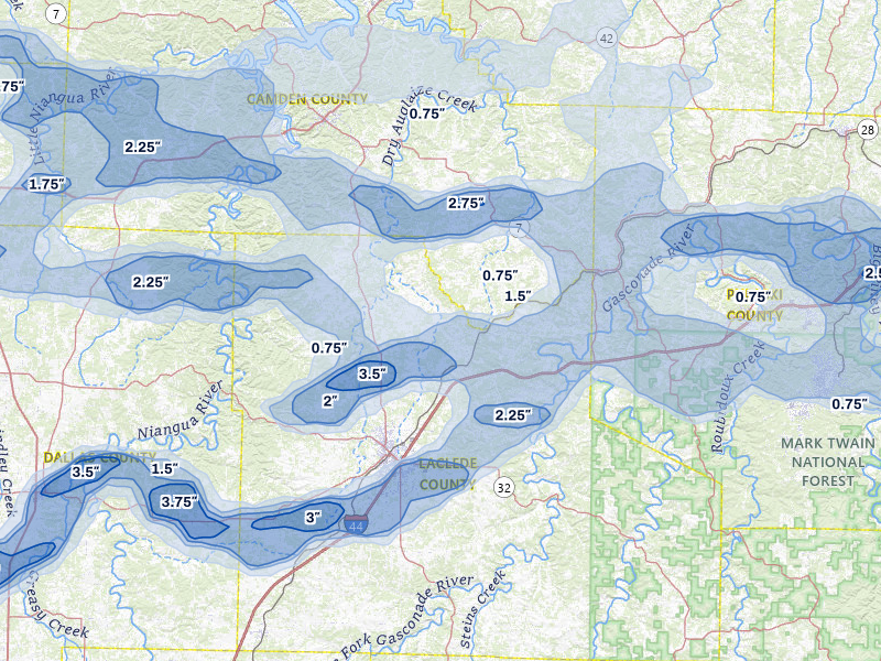 NEXRAD radar-signature map of the hail over Lebanon, MO