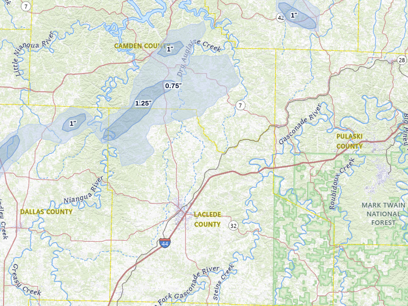 NEXRAD radar-signature map of the hail storm over Lebanon, MO on May 18, 2026