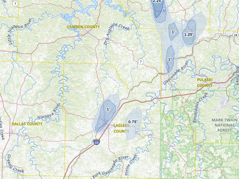 NEXRAD radar-signature map of the hail over Lebanon, MO