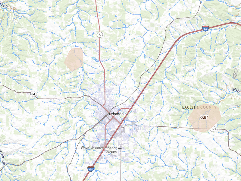 Radar-estimated hail-size map of the storm over Lebanon, MO