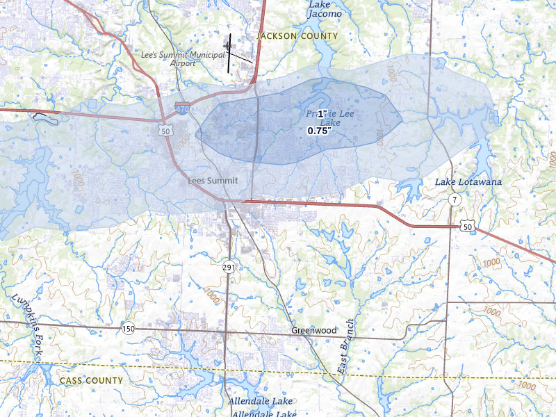 NEXRAD radar-signature map of the hail storm over Lees Summit, MO on May 31, 2026