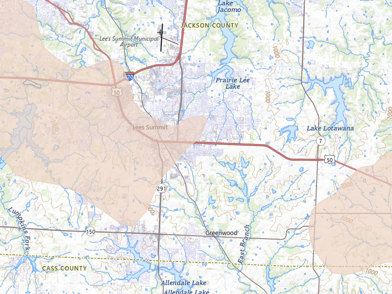 Radar-estimated hail-size map of the storm over Lees Summit, MO on Jul 8, 2026