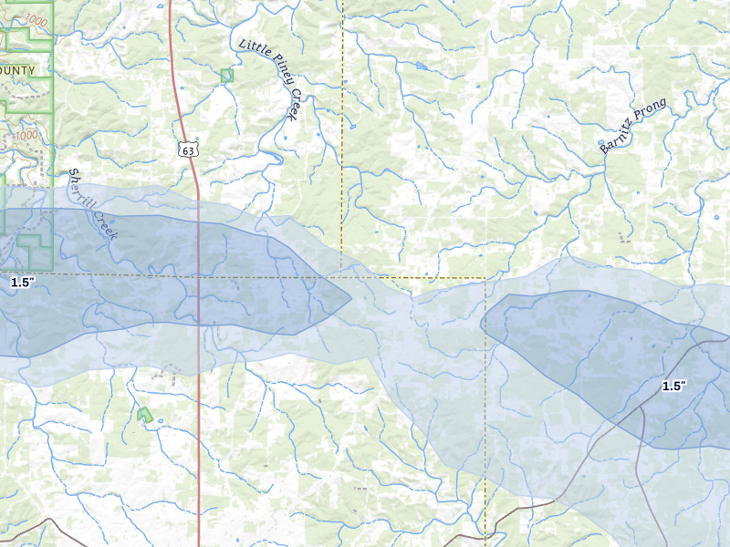 NEXRAD radar-signature map of the hail storm over Lenox, MO on Jul 31, 2026