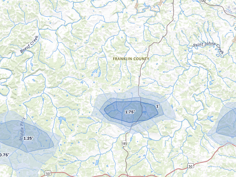 NEXRAD radar-signature map of the hail over Leslie, MO