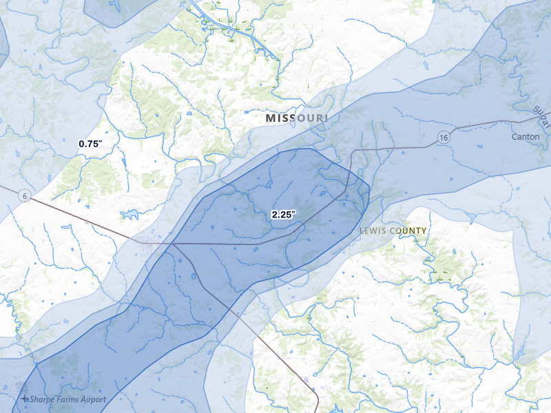 NEXRAD radar-signature map of the hail over Lewistown, MO