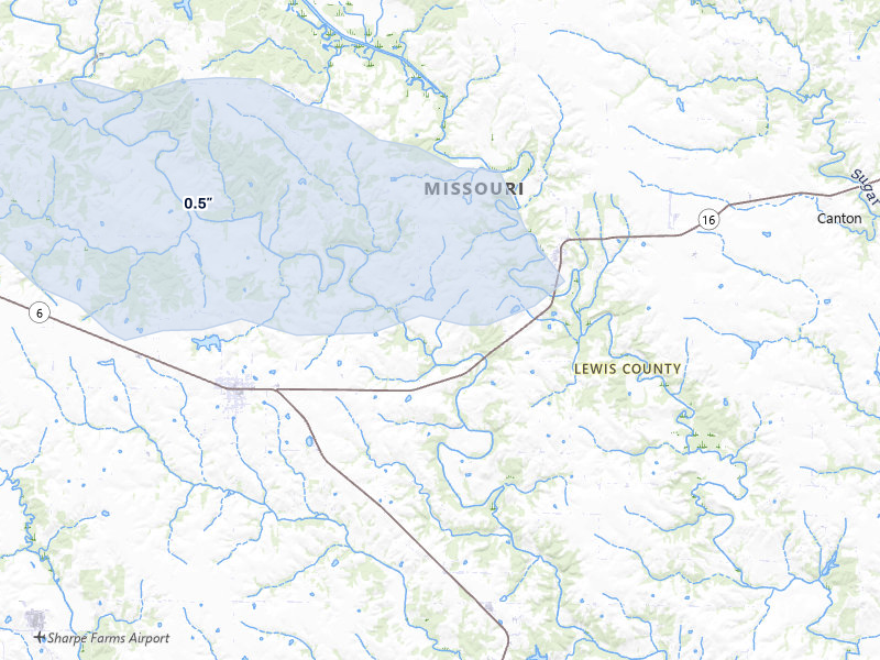 NEXRAD radar-signature map of the hail storm over Lewistown, MO on May 3, 2026