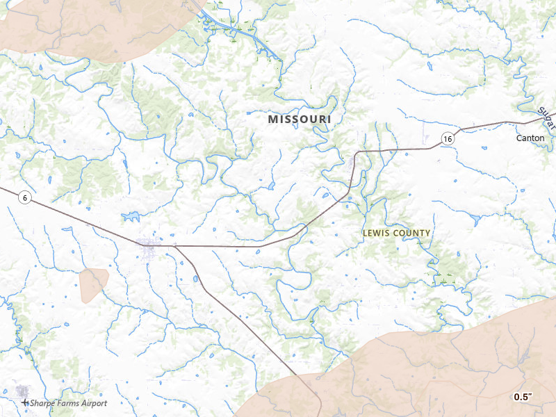 Radar-estimated hail-size map of the storm over Lewistown, MO on Jun 11, 2026
