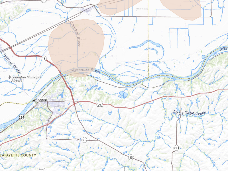 Radar-estimated hail-size map of the storm over Lexington, MO on Apr 17, 2026