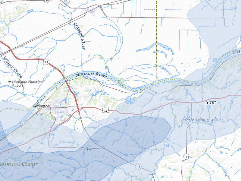 NEXRAD radar-signature map of the hail storm over Lexington, MO on May 31, 2026