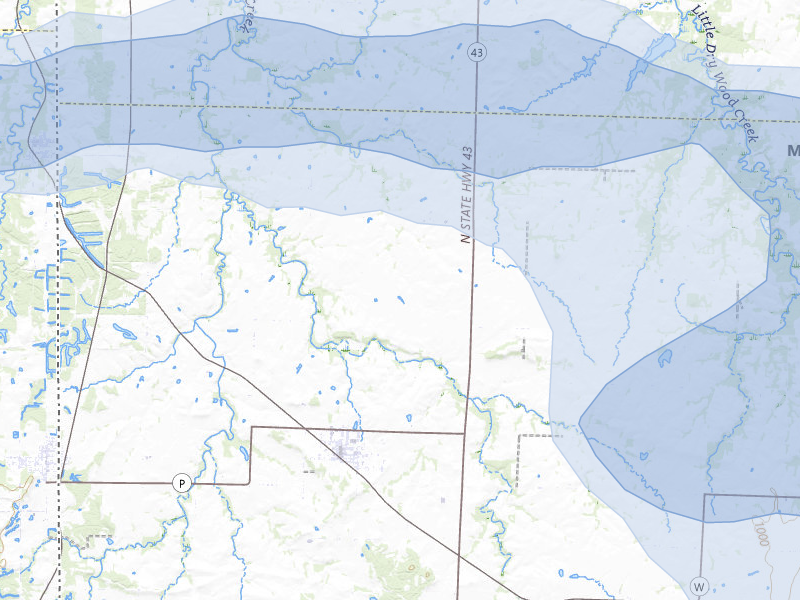 NEXRAD radar-signature map of the hail storm over Liberal, MO on Jul 10, 2026