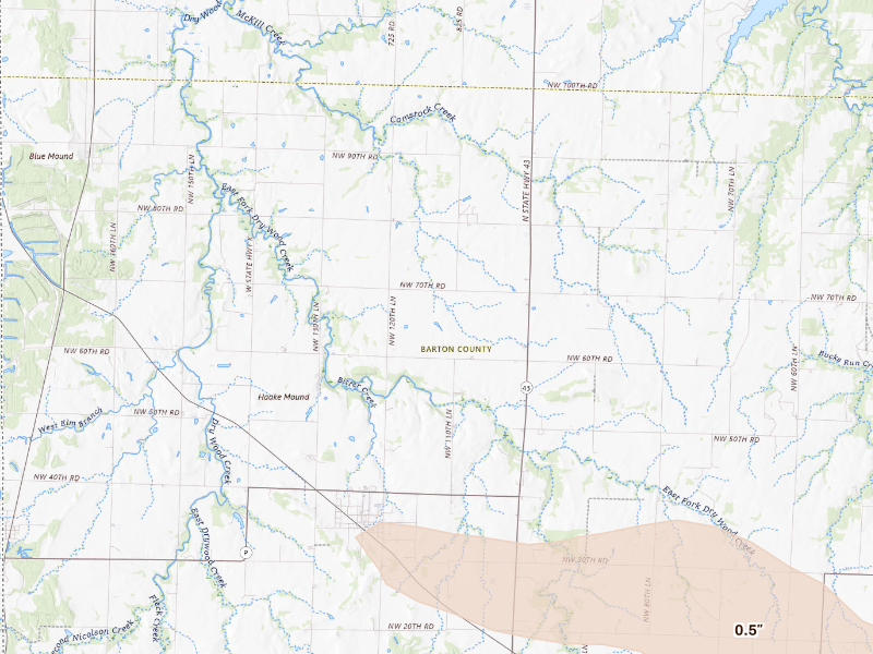Radar-estimated hail-size map of the storm over Liberal, MO