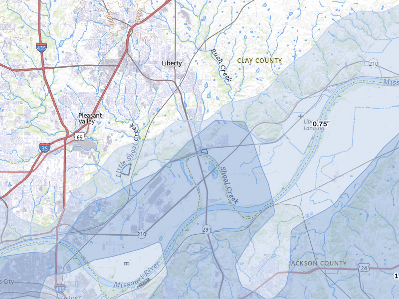NEXRAD radar-signature map of the hail over Liberty, MO