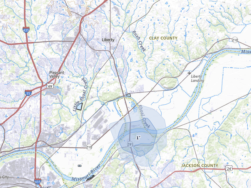 NEXRAD radar-signature map of the hail storm over Liberty, MO on May 30, 2026