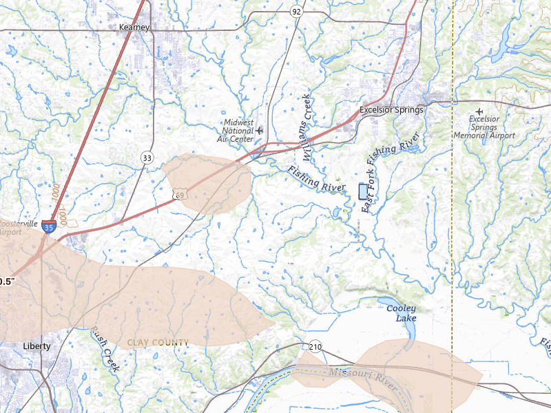 Radar-estimated hail-size map of the storm over Liberty, MO on Aug 18, 2026