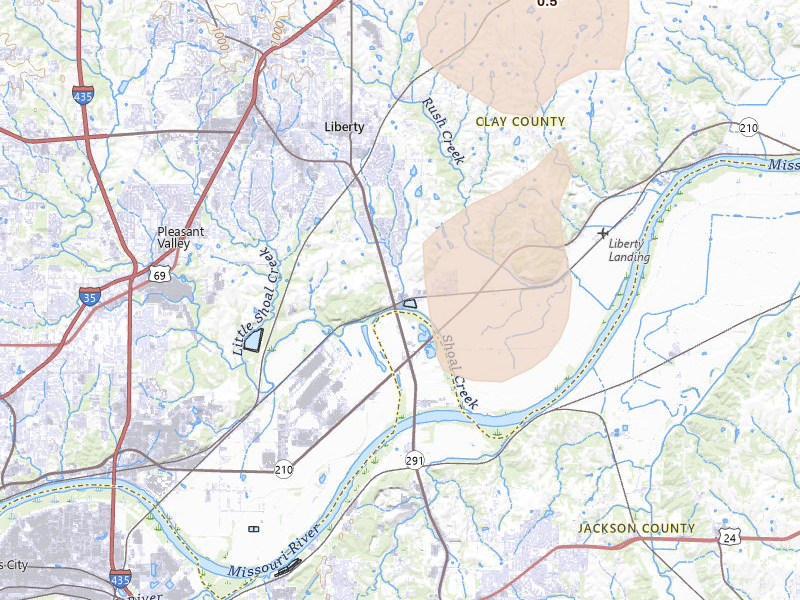 Radar-estimated hail-size map of the storm over Liberty, MO