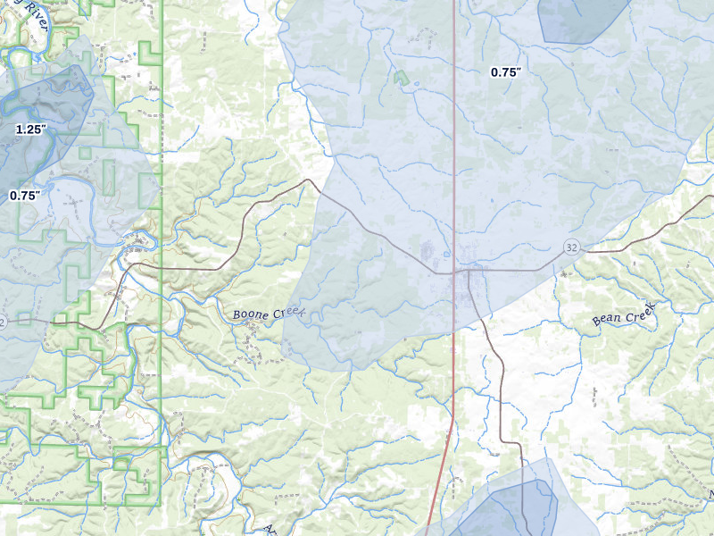 NEXRAD radar-signature map of the hail storm over Licking, MO on Mar 4, 2026