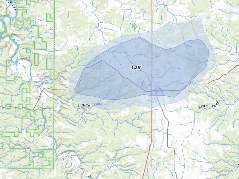 NEXRAD radar-signature map of the hail over Licking, MO