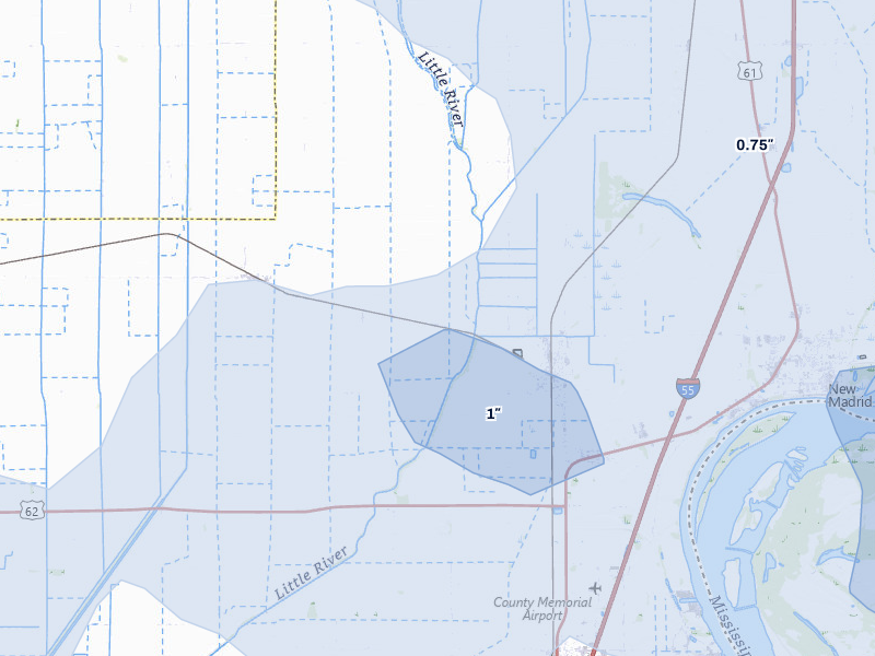 NEXRAD radar-signature map of the hail storm over Lilbourn, MO on Jul 9, 2026