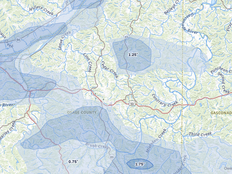 NEXRAD radar-signature map of the hail storm over Linn, MO on May 31, 2026