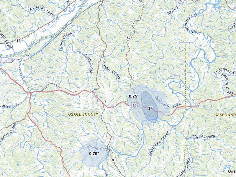 NEXRAD radar-signature map of the hail storm over Linn, MO on Jul 5, 2026