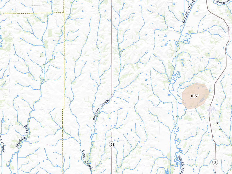 Radar-estimated hail-size map of the storm over Linneus, MO