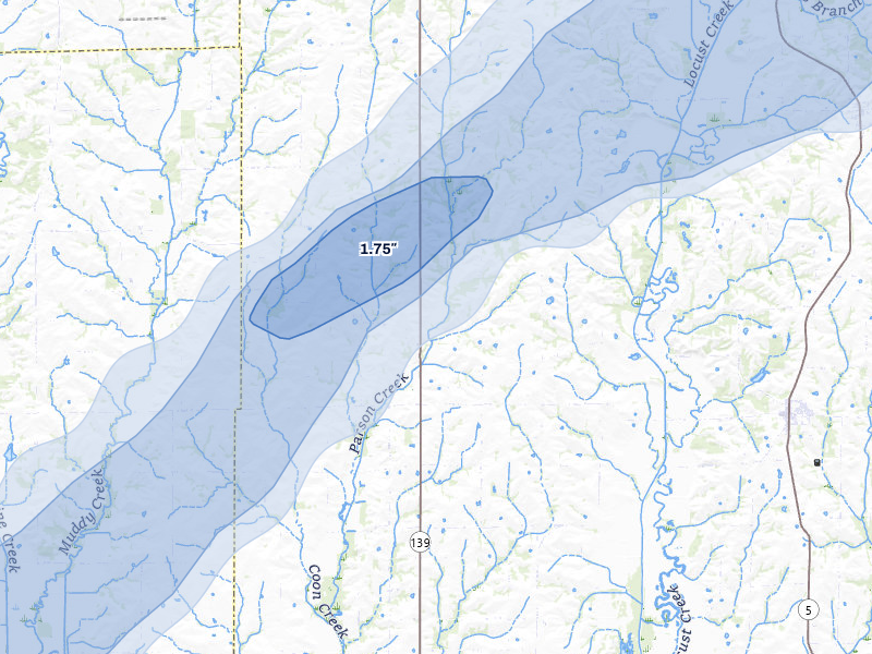 NEXRAD radar-signature map of the hail over Linneus, MO