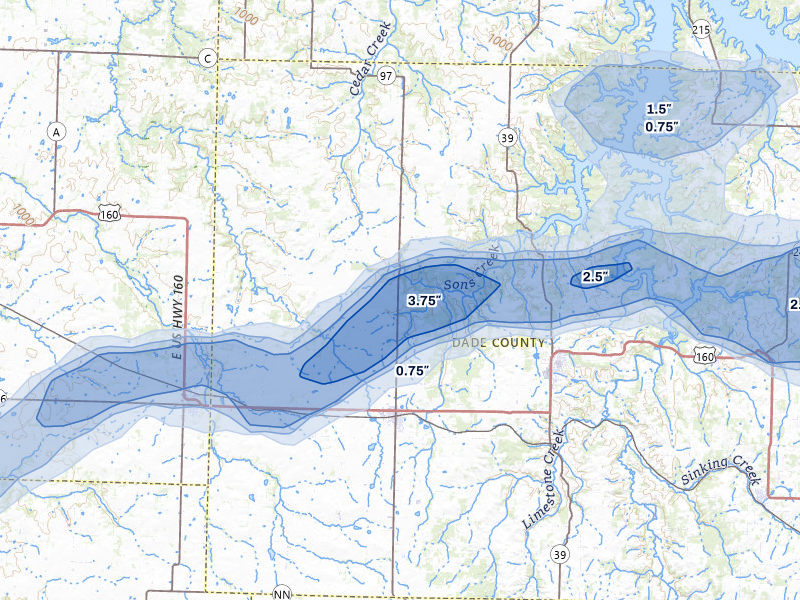NEXRAD radar-signature map of the hail over Lockwood, MO