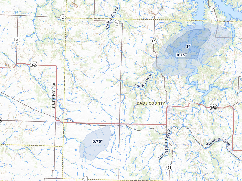 NEXRAD radar-signature map of the hail storm over Lockwood, MO on May 18, 2026