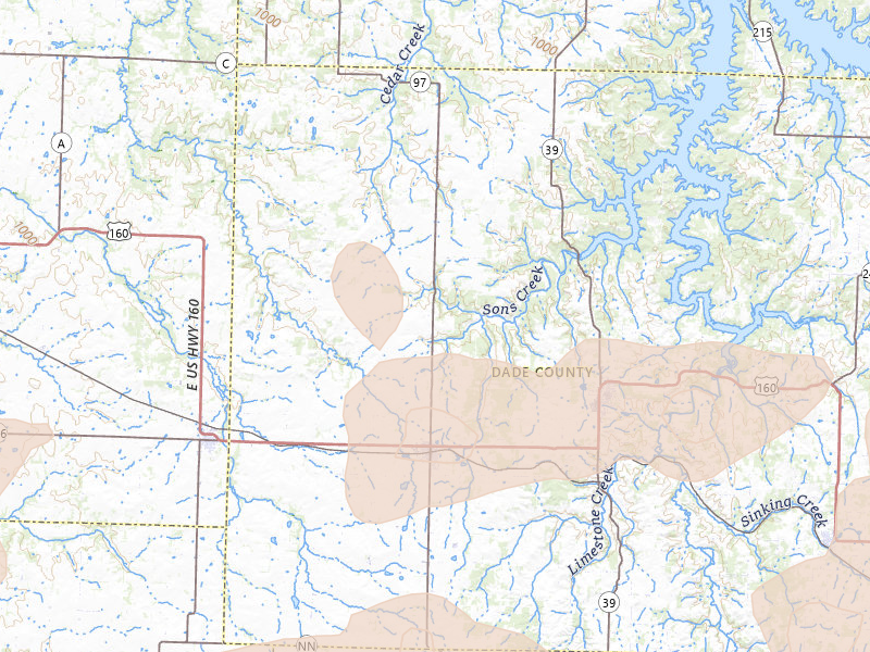 Radar-estimated hail-size map of the storm over Lockwood, MO on May 30, 2026