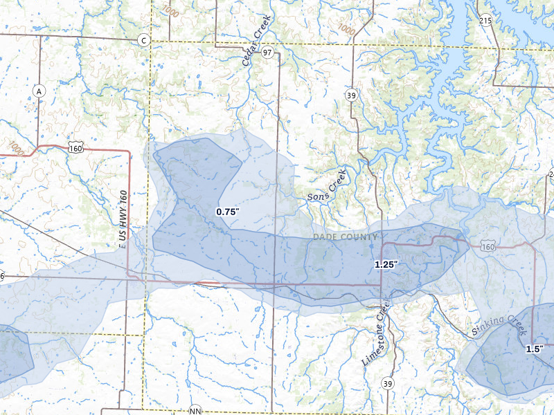 NEXRAD radar-signature map of the hail storm over Lockwood, MO on May 30, 2026