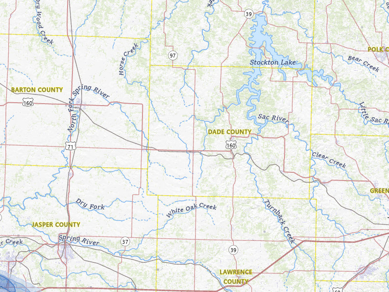 NEXRAD radar-signature map of the hail storm over Lockwood, MO on Jun 25, 2026