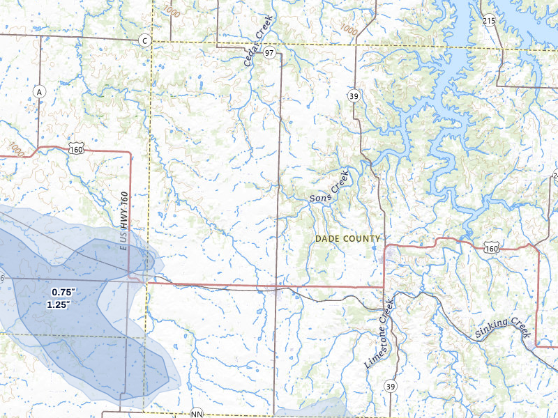 NEXRAD radar-signature map of the hail over Lockwood, MO
