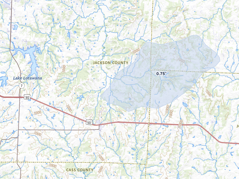 NEXRAD radar-signature map of the hail over Lone Jack, MO