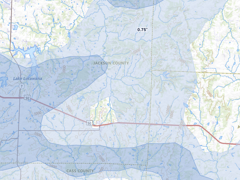 NEXRAD radar-signature map of the hail over Lone Jack, MO