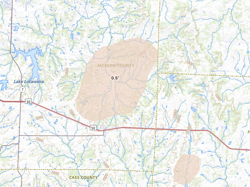 Radar-estimated hail-size map of the storm over Lone Jack, MO
