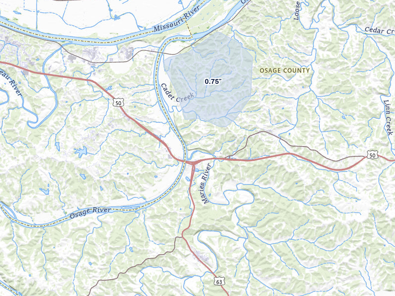 NEXRAD radar-signature map of the hail storm over Loose Creek, MO on May 30, 2026