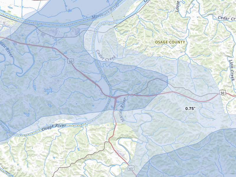 NEXRAD radar-signature map of the hail storm over Loose Creek, MO on May 31, 2026