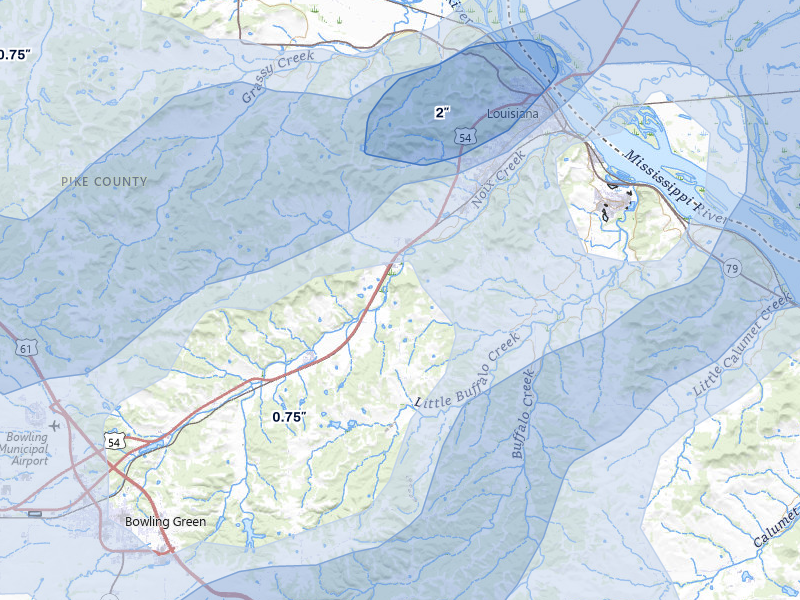 NEXRAD radar-signature map of the hail storm over Louisiana, MO on Apr 27, 2026
