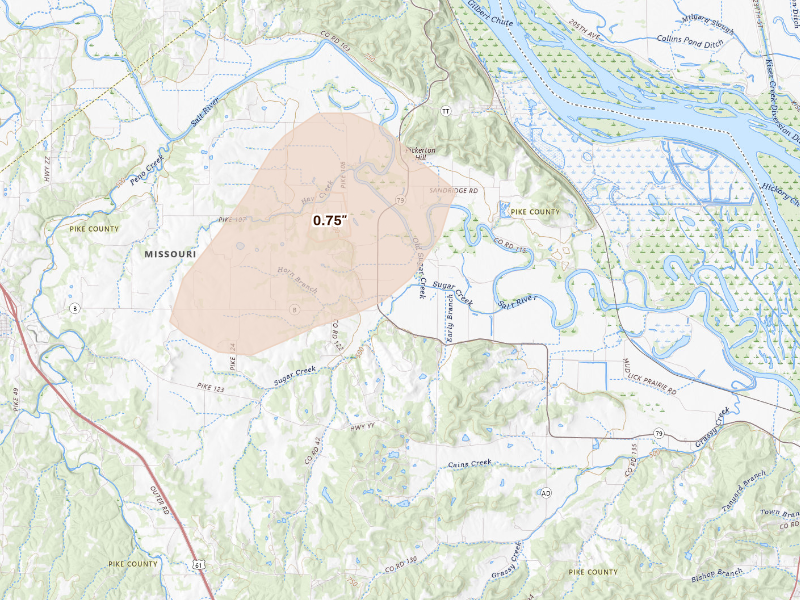 Radar-estimated hail-size map of the storm over Louisiana, MO