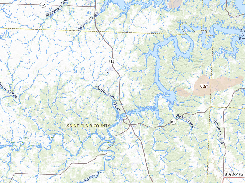 Radar-estimated hail-size map of the storm over Lowry City, MO on Mar 31, 2026