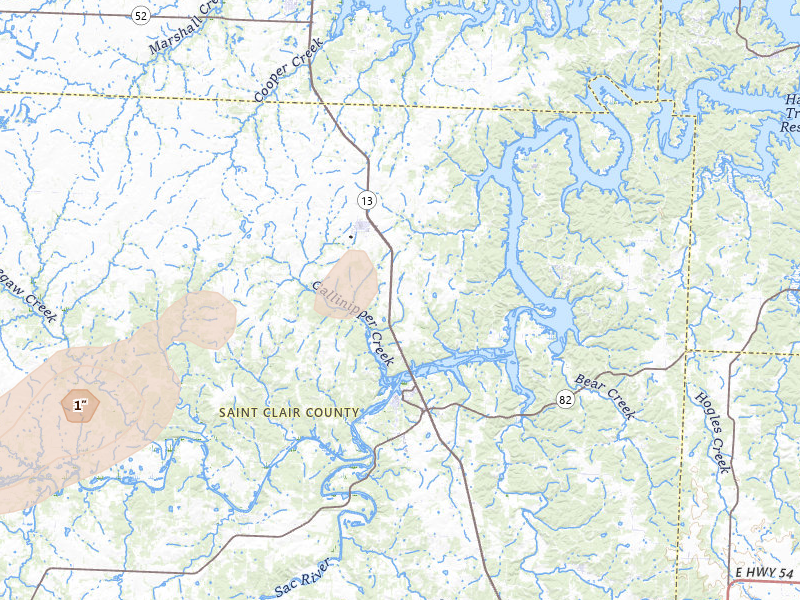 Radar-estimated hail-size map of the storm over Lowry City, MO on Apr 17, 2026