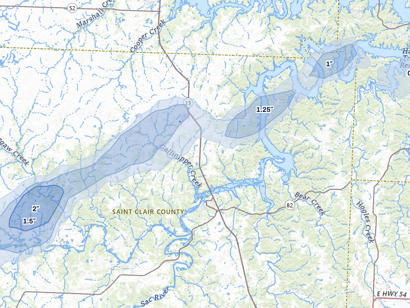 NEXRAD radar-signature map of the hail over Lowry City, MO