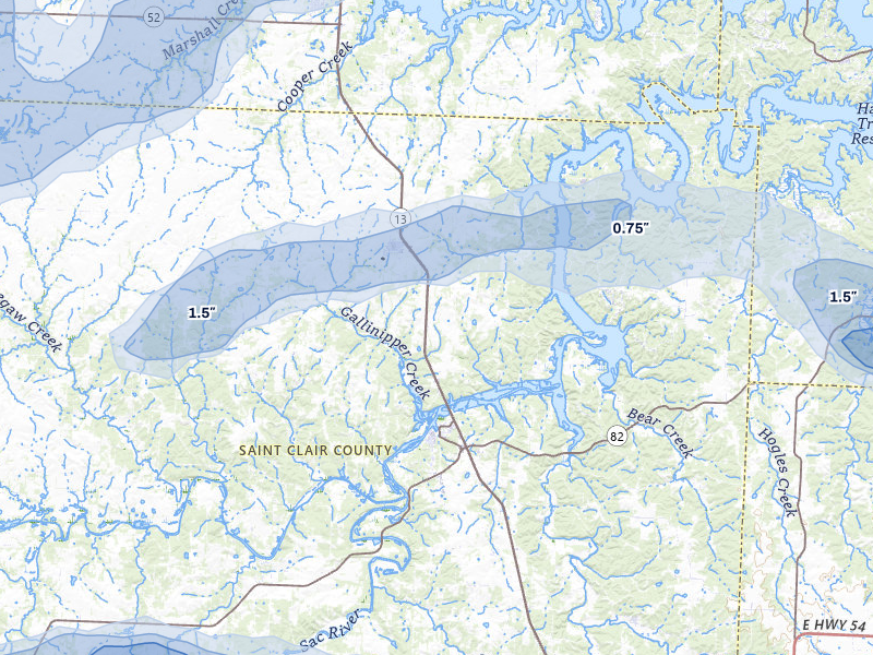 NEXRAD radar-signature map of the hail over Lowry City, MO